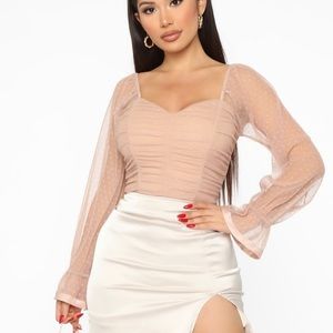 Fashion nova nude mesh dot crop top